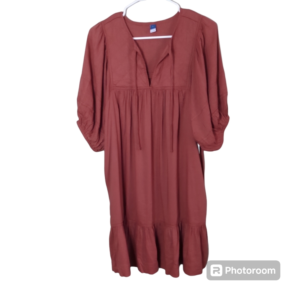 Old Navy NWT Puff-Sleeve Quilted Mini Swing Dress Rust Size Large
